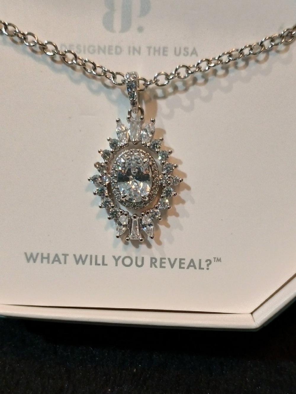 bp Silver-Tone Clear Crystal Halo Pendant Necklace